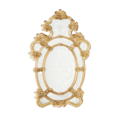 Espejo veneciano en cristal de Murano con aplicaciones rizadas y de motivos florales, c.1900-1920.