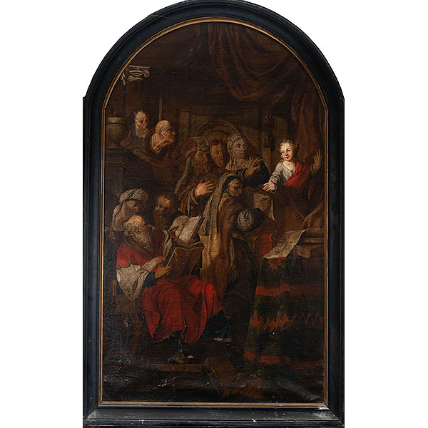 Jesús predicando a los Rabinos en el Templo, escuela flamenca del siglo XVII.