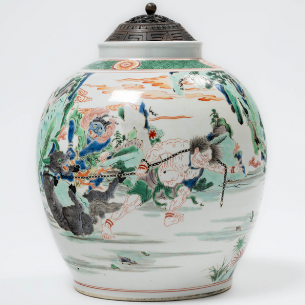 Jarrón en porcelana china familia verde. Trabajo Chino, finales del siglo XIX.