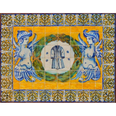 Panel de azulejos portugueses policromados representado La Pasi&oacute;n de Cristo, siglo XVII.