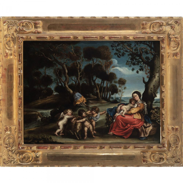 Escuela flamenca del siglo XVII. Seguidor de Pedro Pablo Rubens&nbsp;"Descanso en la huida a Egipto" &Oacute;leo sobre lienzo.