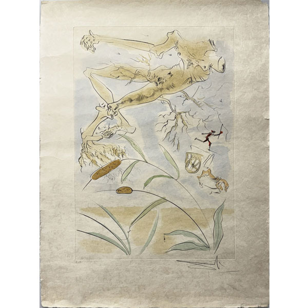 Salvador Dalí (Figueres, 1904-1989) " La Chêne et le Roseau".   Grabado sobre papel Japón.  