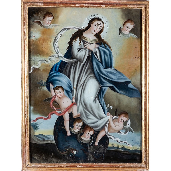 Vidrio pintado por el reverso "Inmaculada" 
