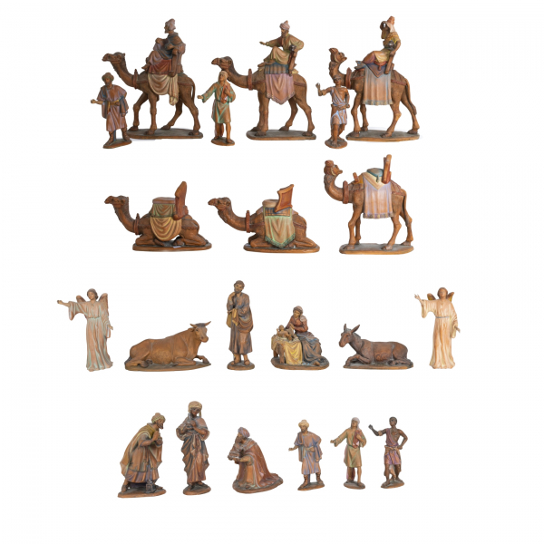 Atribuido al taller de los Hermanos Castells (Olot).  Belén formado por 59 piezas en barro cocido y policromado, c.1970. 