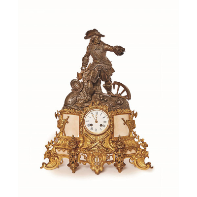 Reloj de sobremesa francés estilo Luis XVI en bronce patinado y dorado y alabastro, s.XIX. 
