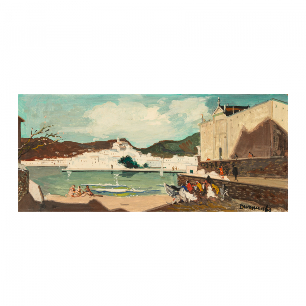 Rafael Durancamps Folguera (Sabadell, Barcelona, 1891-Barcelona, 1979) Cadaqués. Óleo sobre táblex. Firmado.