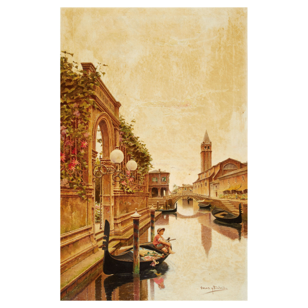 Arcadi Mas i Fondevila (Barcelona, 1852-Sitges, Barcelona, 1934) Canal de Venecia. Óleo sobre tela.