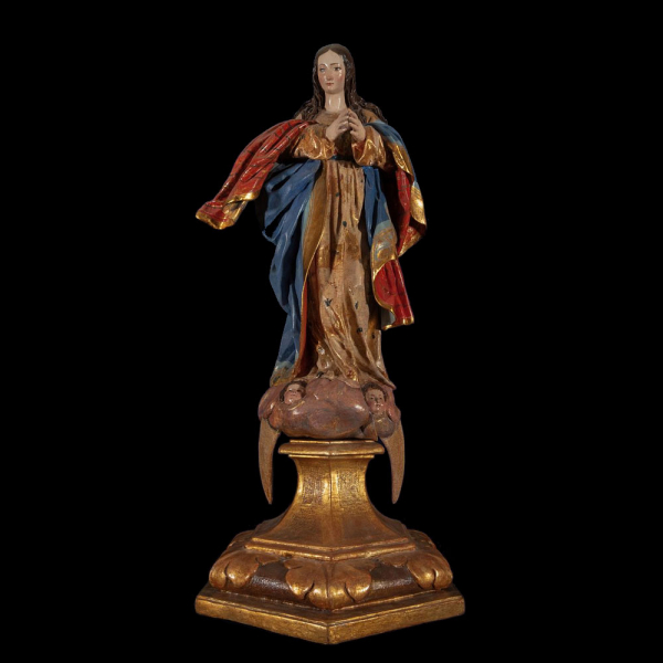 Importante "Virgen Inmaculada en Gloria" de gran tamaño. OBRADOR DE PEDRO DE MENA. Trabajo Granadino del siglo XVIII.