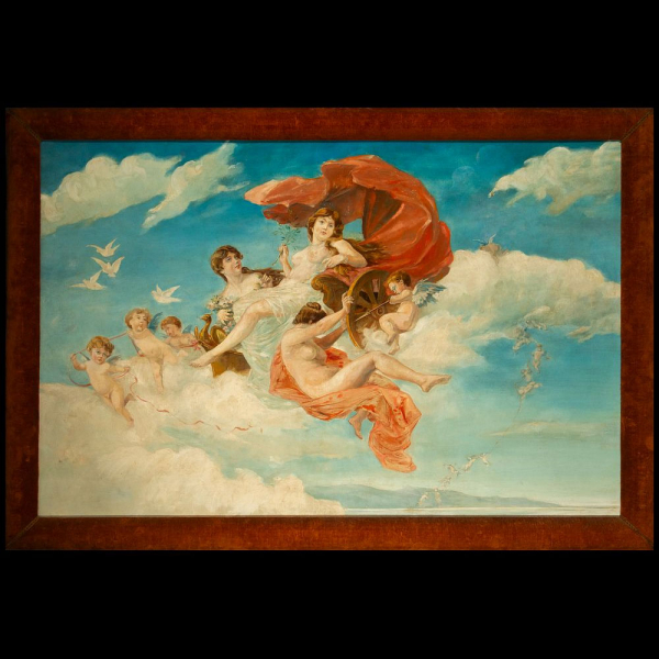 Remate para Techo sobre Lienzo de Diosa Cibeles en Carruaje italiano del siglo XIX. 