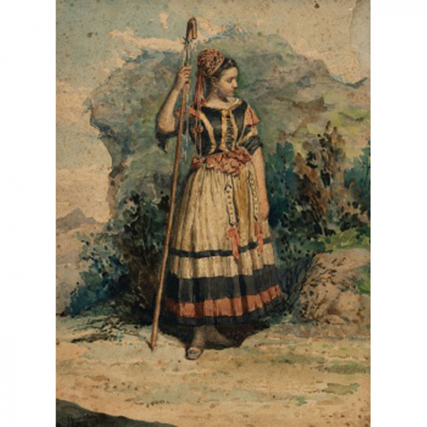 ANSELMO GUINEA Y UGALDE   (Bilbao 1858-1906)  "Pastora"  Firmado: Guinea 1875  Acuarela / Papel