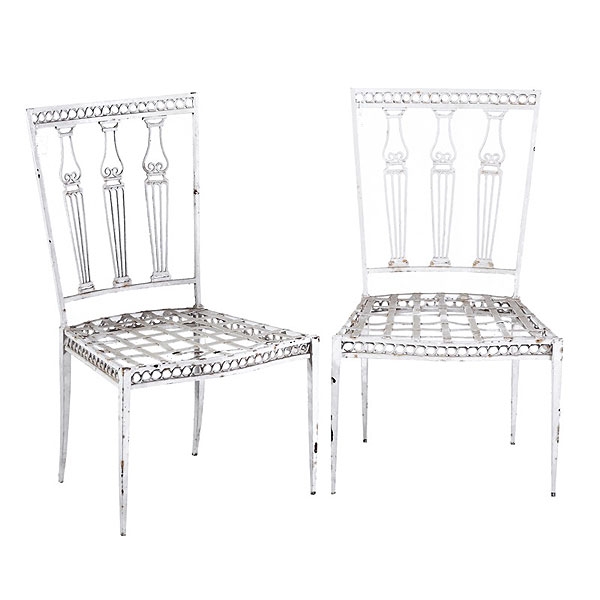 Pareja de sillas para jard&iacute;n de hierro pintado en blanco a&ntilde;os 40