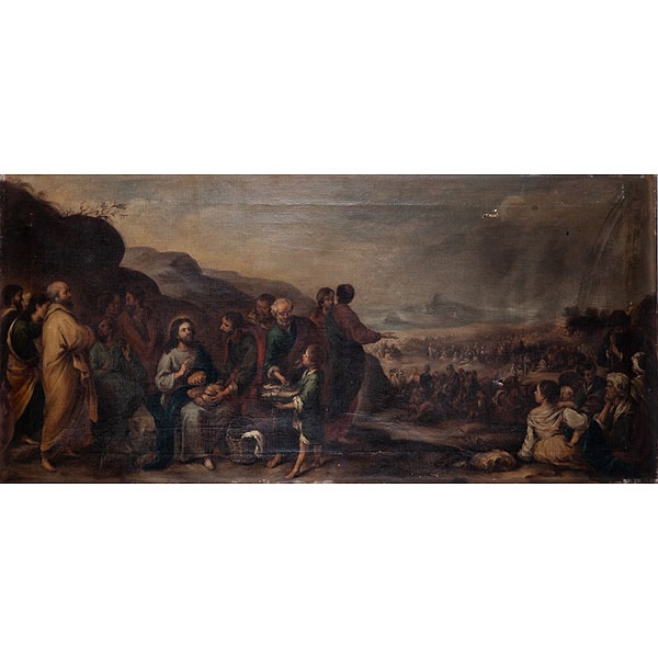 Escuela española SS.XIX - XX copia según Murillo "Milagro de los panes y los peces"