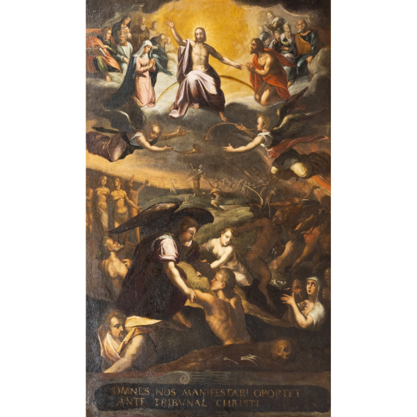 Escuela italiana, fles. del s.XVII. Siguiendo modelos de Giulio Romano (Italia, 1499-1546)  El Juicio Final.  &Oacute;leo sobre tela.