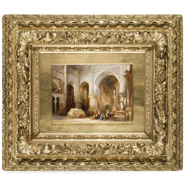 Genaro Pérez Villaamin. "Interior de San Pedro de Lovaina (1843)". Óleo sobre tabla Firmado 