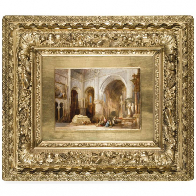 Genaro P&eacute;rez Villaamin. "Interior de San Pedro de Lovaina (1843)". &Oacute;leo sobre tabla Firmado 