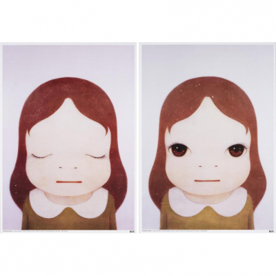 Yoshitomo Nara.   &quot;Cosmic Girls: Eyes Open; Cosmic Girls: Eyes Closed (2008)&quot;. Lote formado por dos offsets litograficos sobre papel de vitela.