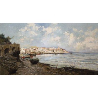 Francisco Pradilla Ortiz. "Puerto de Vigo (1873)". &Oacute;leo sobre lienzo. Firmado 