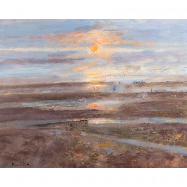 Emili Grau Sala (Barcelona, 1911-1975)  Coucher de soleil.  Óleo sobre tela. Firmado.