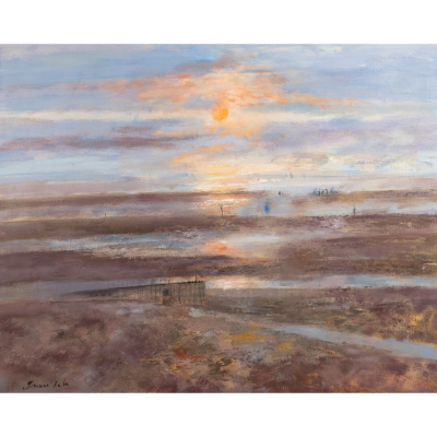 Emili Grau Sala (Barcelona, 1911-1975)  Coucher de soleil.  &Oacute;leo sobre tela. Firmado.