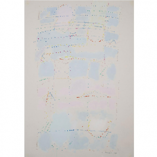 Manuel Hernández Mompó. "Luces (1980)". Técnica mixta sobre papel. Firmado y fechado (1980) en el ángulo inferior derecho.