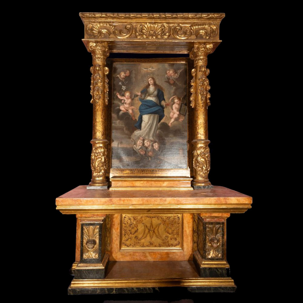 Retablo completo con cuadro central de la "Virgen Pur&iacute;sima y angelitos "del siglo XVIII. 
