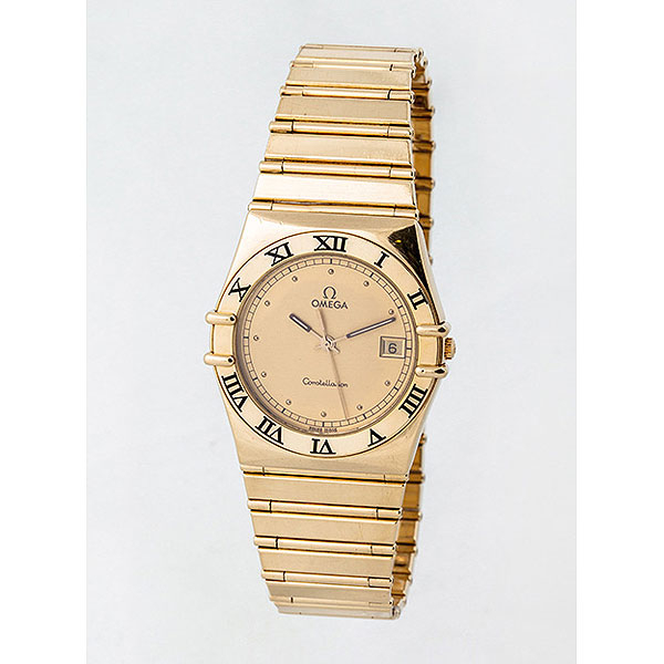 Reloj cab., suizo OMEGA Constellation. Caja, 34 mm y brazalete de origen en oro amarillo 