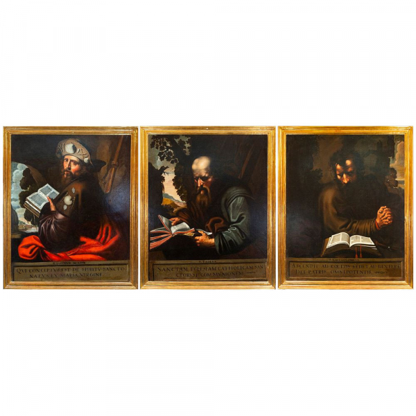 Taller de Artus Wolffort (Amberes, 1581 – 1641) "Santiago el Mayor, San Tadeo y San Bartolomé".   Óleo sobre lienzo. 
