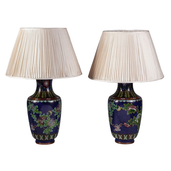 Lámparas con jarrones chinos de esmalte cloisoné