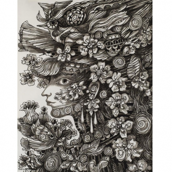 REN&Eacute; PORTOCARRERO (1912) "Sin t&iacute;tulo (1968)". Tinta y aguada sobre papel.