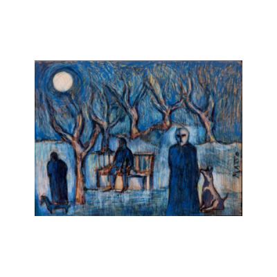 FRANCISCO MATTO   (Montevideo - Uruguay 1911 - 1995)  &quot;Personajes en la noche &quot;  Firmado: Matto   Gouache / Tinta / Tablex