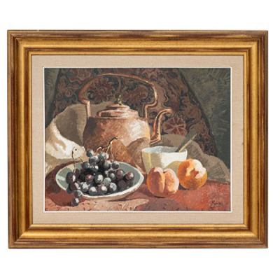 ISIDRO  LOPEZ MURIAS  (Navarra 1940) &quot;Bodegón de tetera y frutas&quot;