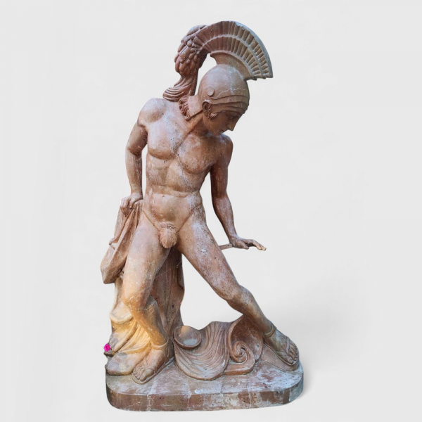Siguiendo modelos de Innocenzo Fraccaroli (Verona, 1805 - Milano, 1882). Aquiles herido en terracota, siglo XX, Italia.