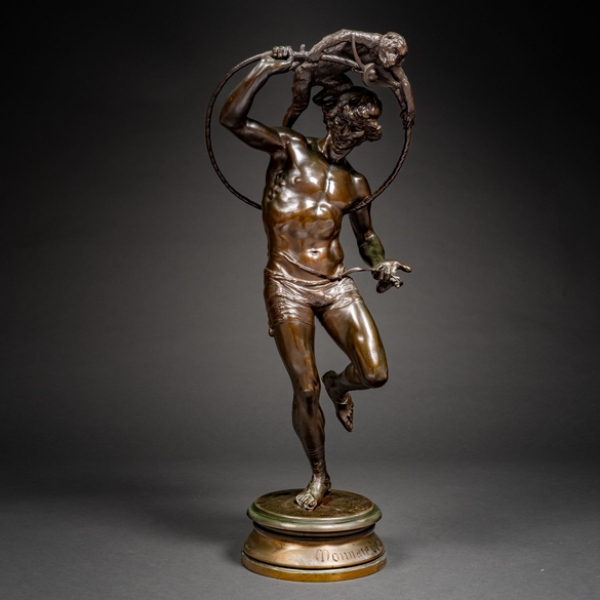 "Le Montreur de Singe" Escultura realizada en bronce del siglo XIX.  FRANCOIS LAURENT ROLARD (Francia, 1842 - 1912)