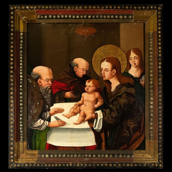 "La Circuncisión de Cristo" en la manera de Vicente Macip, Escuela Valenciana del siglo XV.    Óleo sobre tabla