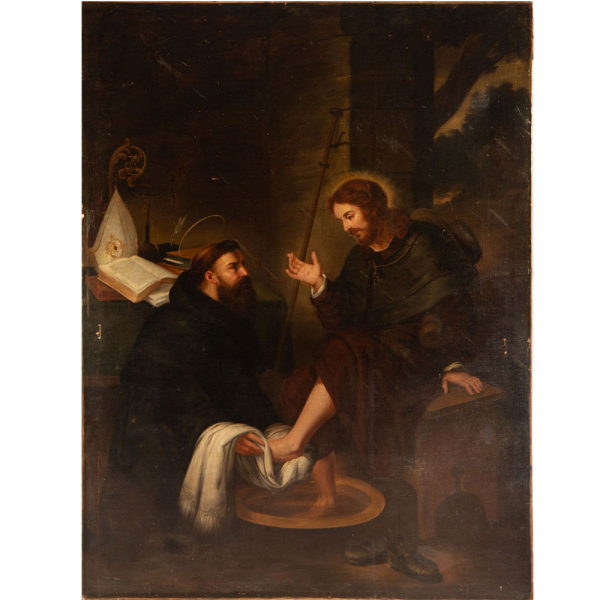 "San Agustín lavando los pies a Jesucristo", Escuela Italiana del siglo XVII - XVIII.