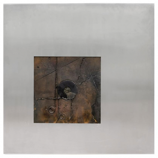 Xavier Corber&oacute;.   "Sin t&iacute;tulo (c. 1970)". Escultura realizada en bronce patinado montada en tabla y acero.