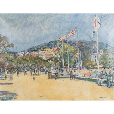 Josep Amat Pag&egrave;s (Barcelona, 1901-1991)  Banderes i gallardets.  &Oacute;leo sobre tela. Firmado. 