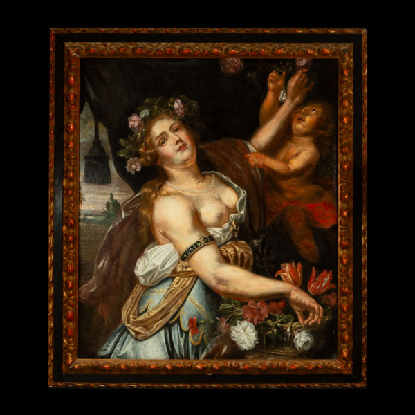 Grande y decorativa "Flora" escuela flamenca antigua del siglo XVII, taller de Peter Paul Rubens (1577-1640).