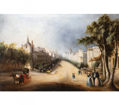 ANTONIO CORTÉS Y AGUILAR (Sevilla, 1827-Lagny-sur-Marne, Francia, 1908) Vista de la calle de Alcalá desde la Plaza de Cibeles
