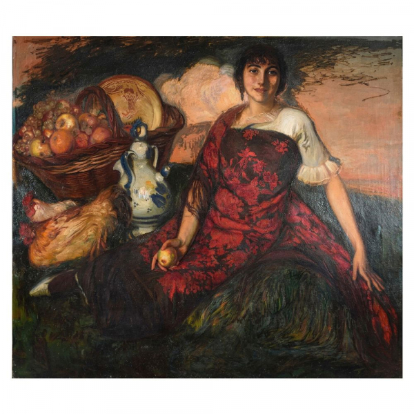 JOSÉ PINAZO MARTÍNEZ (Roma, 1879 – Godella, Valencia, 1933) "Gitana". Óleo sobre lienzo.