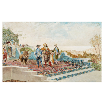 Baldomero Galofre Giménez (Reus, Tarragona, 1849-Barcelona, 1902) La llegada del Sultán. Óleo sobre tela.