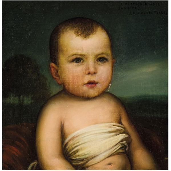 Julio Romero de Torres (1874 - 1930). &quot;Retrato de la niña Encarnación Sanginés Suárez-Guanes&quot;. Firmado y dedicado