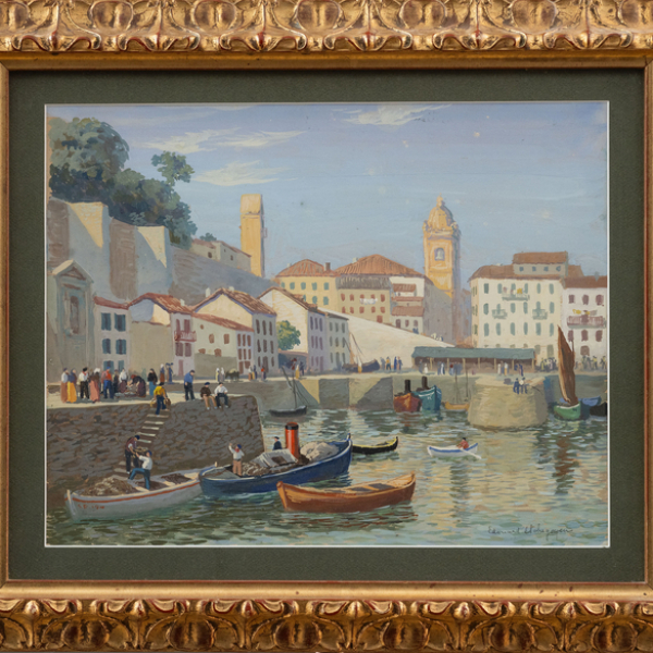 "Vista del Puerto de San Sebastián"  EDOUARD ETCHEGOYEN (Escuela Vasca, Siglo XIX-XX)