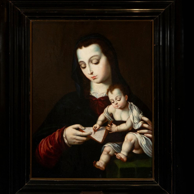 "Virgen con el Ni&ntilde;o escribiendo" Luis de Morales y su taller (Badajoz, 1510-Alc&aacute;ntara, 1586) Escuela Extreme&ntilde;a, Siglo XVI. &Oacute;leo sobre tabla. 