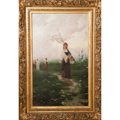 Enrique Serra Auqu&eacute; (Barcelona, 1859-Roma, 1918)  La Procesi&oacute;n.  &Oacute;leo sobre tela. Firmado 