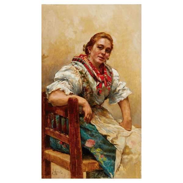 Joaqu&iacute;n Agrasot (Orihuela, Alicante, 1836-Valencia, 1919) Valenciana. &Oacute;leo sobre tela. Firmado.
