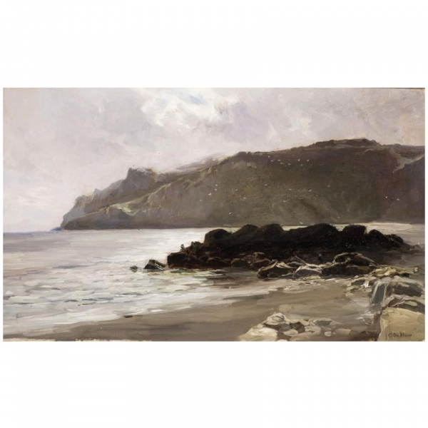 Carlos de Haes. "Marina". &Oacute;leo sobre lienzo. Firmado en el &aacute;ngulo inferior derecho.