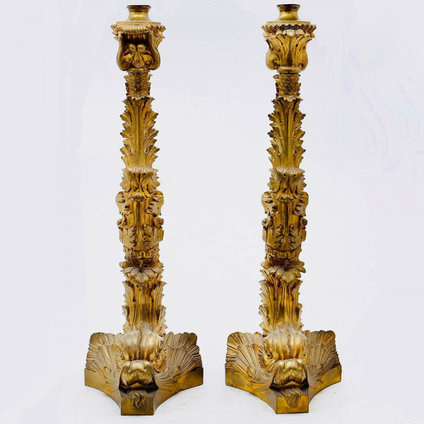 Excepcional Pareja de Grandes Velones o Torcheros Imperio, en bronce hacia 1810. Atribuidos a Pierre-Philippe THOMIRE 