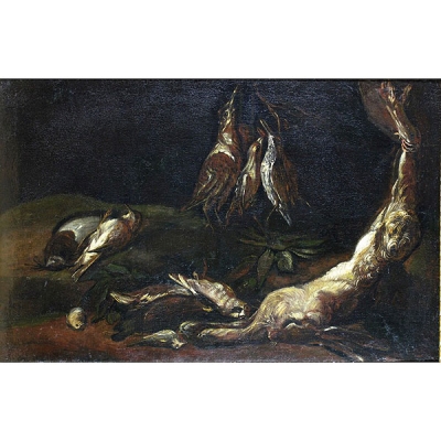 An&oacute;nimo espa&ntilde;ol, S.XVIII &ldquo;Bodeg&oacute;n de caza con becadas y liebre&rdquo;