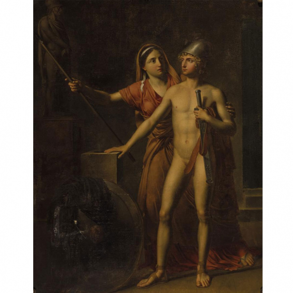 Escuela Francesa S. XVIII.   "Tetis entregando las armas a Aquiles". &Oacute;leo sobre lienzo.  